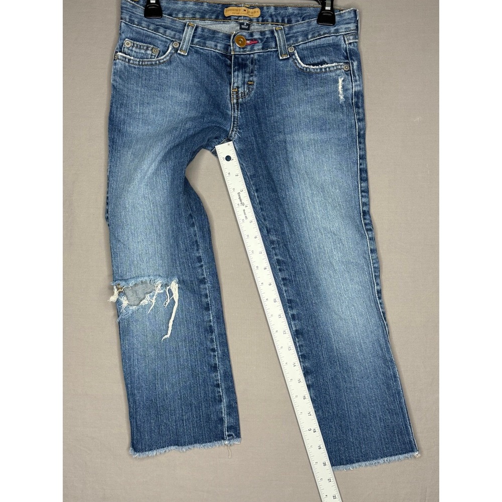 True Vintage y2k Tommy Jeans Distressed Capri Blue Jeans Size 3 Juniors - Picture 3 of 11